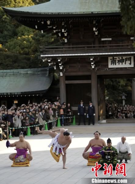 日本举行传统相扑表演迎新年
